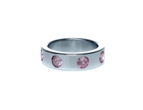 Pierścień erekcyjny metalowy z różowymi diamencikami HeavyFun duży - 4