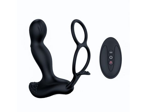 Masażer prostaty silikonowy z pilotem i grzaniem 12,5 cm czarny - 3