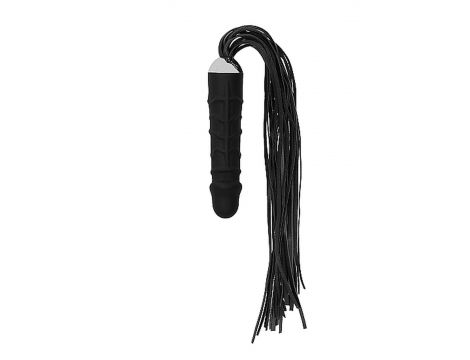 Bicz z dildo Ouch! skórzany silikonowy czarny 30 cm