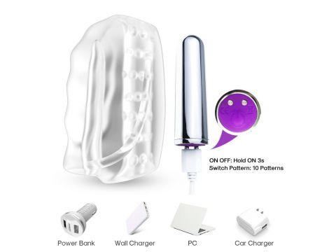Męski wibrujący masturbator teksturowany Master transparentny USB - 7