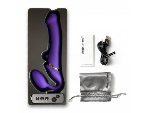 Wibrujący strap-on Strap-on-me L fioletowy USB silikonowy - 9